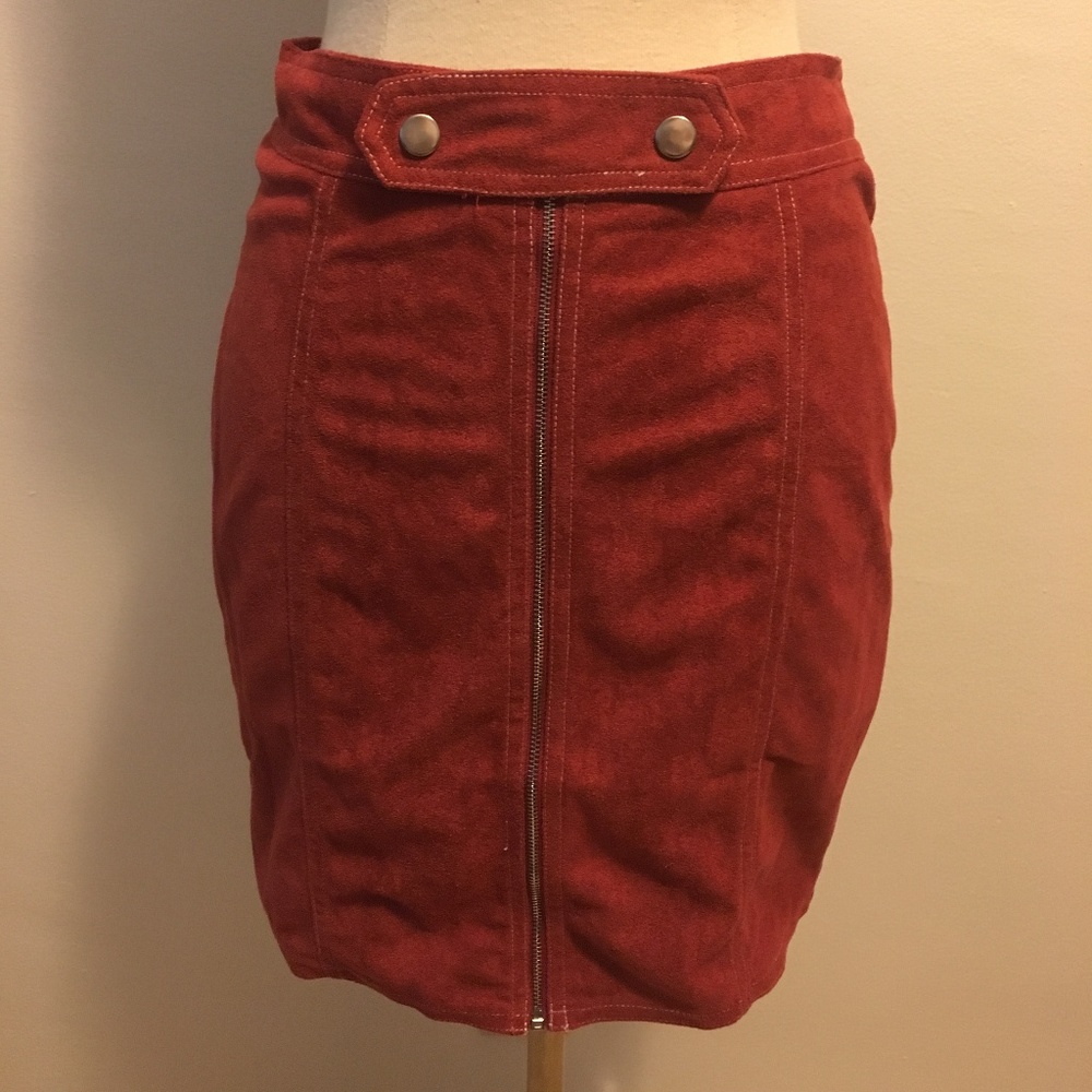 Rust Zip Up Suede Skirt